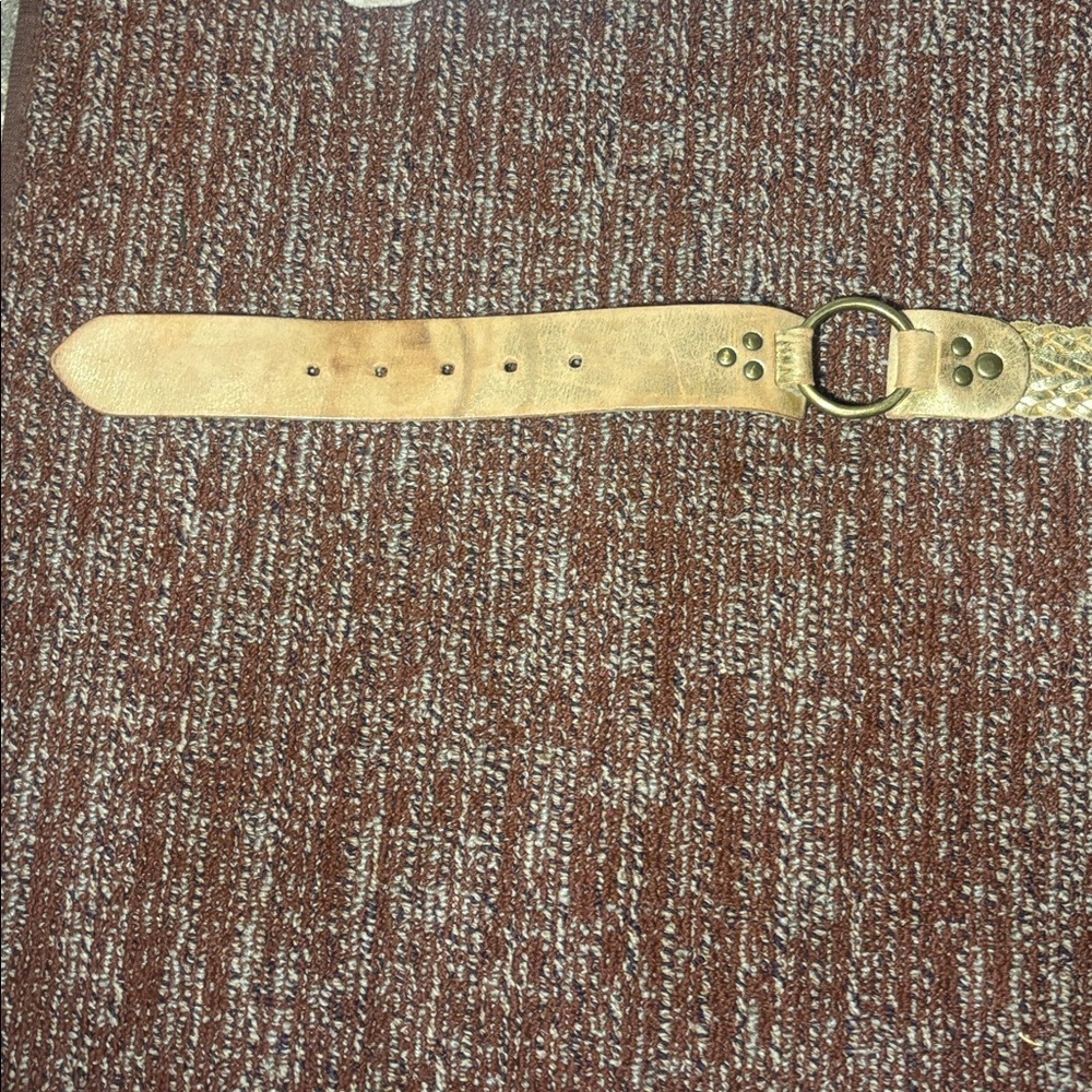 Mixit Tan Leather Belt with Gold Buckle gold metallic braided leather western - Picture 6 of 14